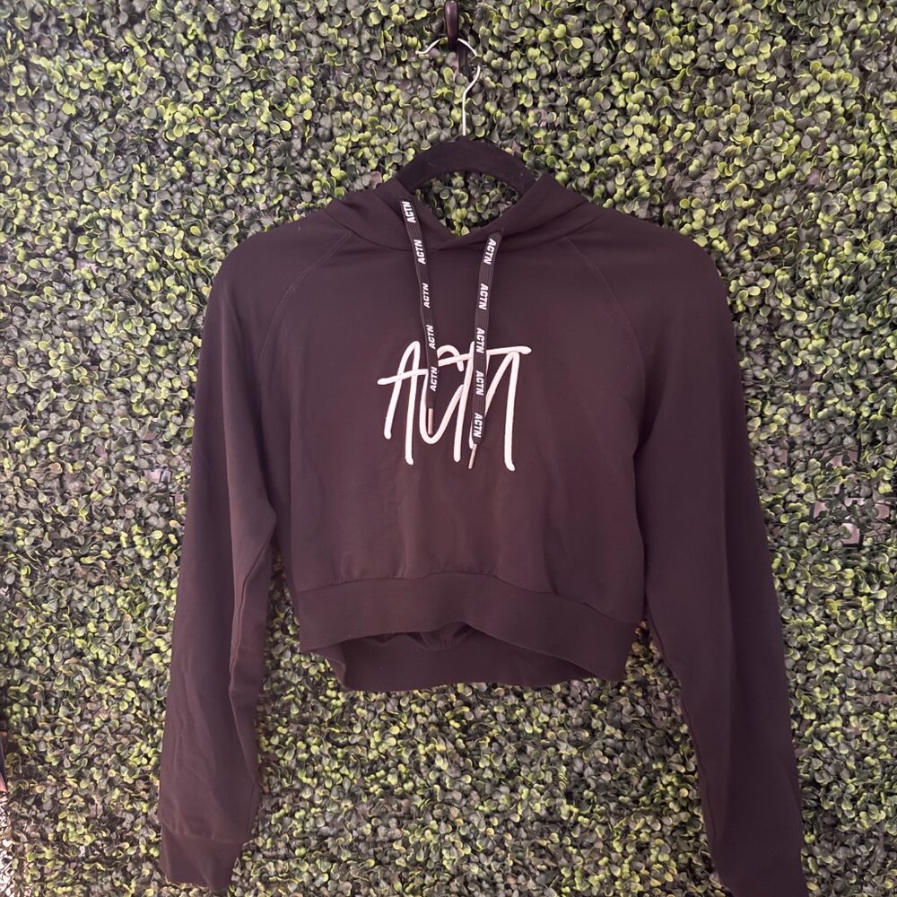 ACTN Crop Hoodie Black Athletic Pullover Sweatshirt Size S